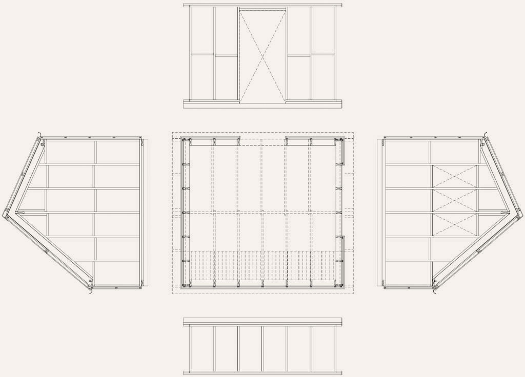 Plan de l'abri jardin du projet PETIT BOIS mené par OUEST ATELIER D'ARCHITECTURE : Extension d'une maison à Plaintel (22 Côtes d'Armor) et construction d'un carport et d'un abri-jardin en autoconstruction